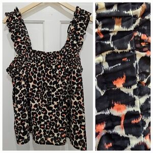 Who What Wear Leopard Print Ruffle Top Size XL